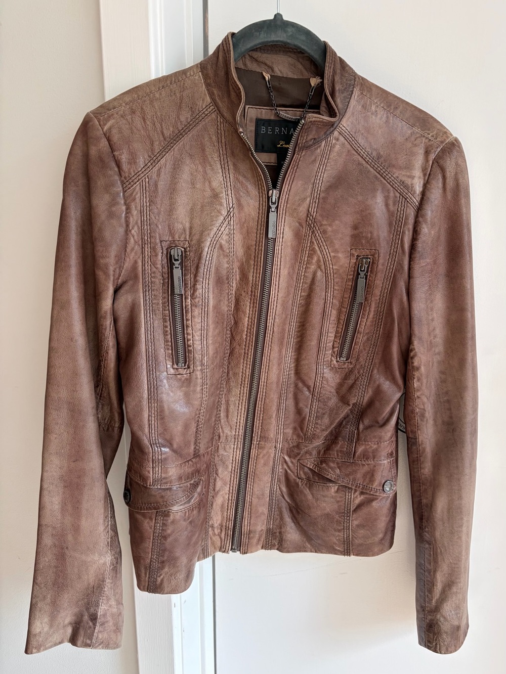 Bernardo Distressed 100% Leather Jacket, Brown